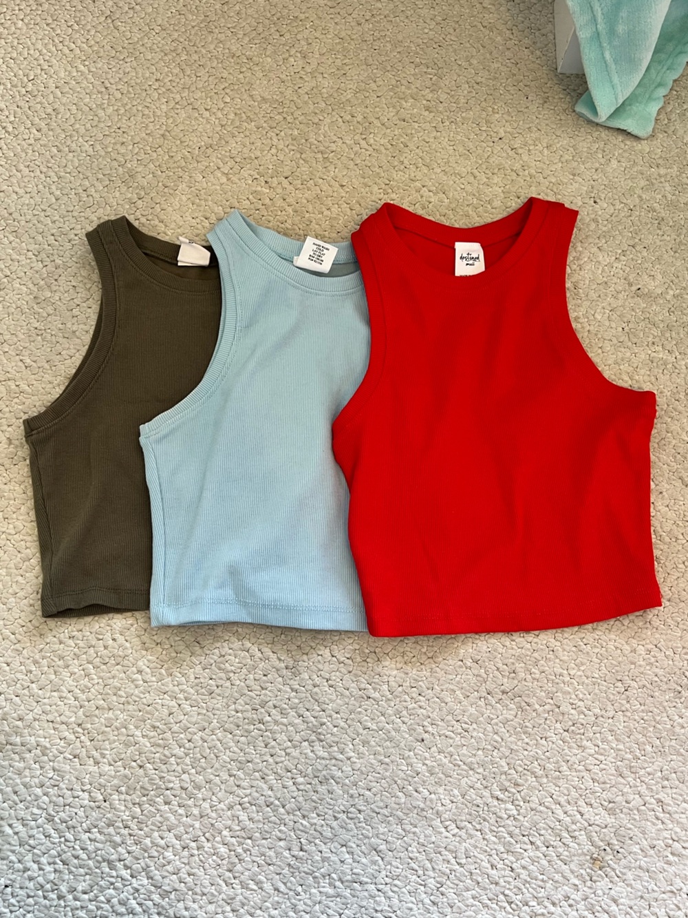 Ribbed Tank Top - Red, Light Blue, Olive -